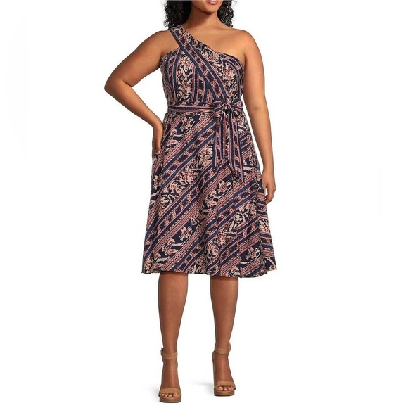 Lauren Ralph Lauren
Plus Size Sleeveless One Shoulder Geo-Striped
Tie Waist D - Picture 1 of 9